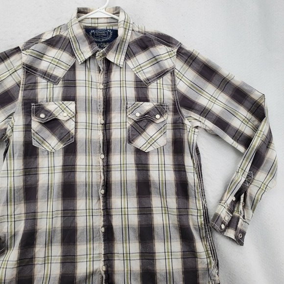 GPH Supply Co. Shirt Men's Pearl Snap Up Long Roll-Tab Sleeve Plaid Gray Medium - Picture 6 of 12